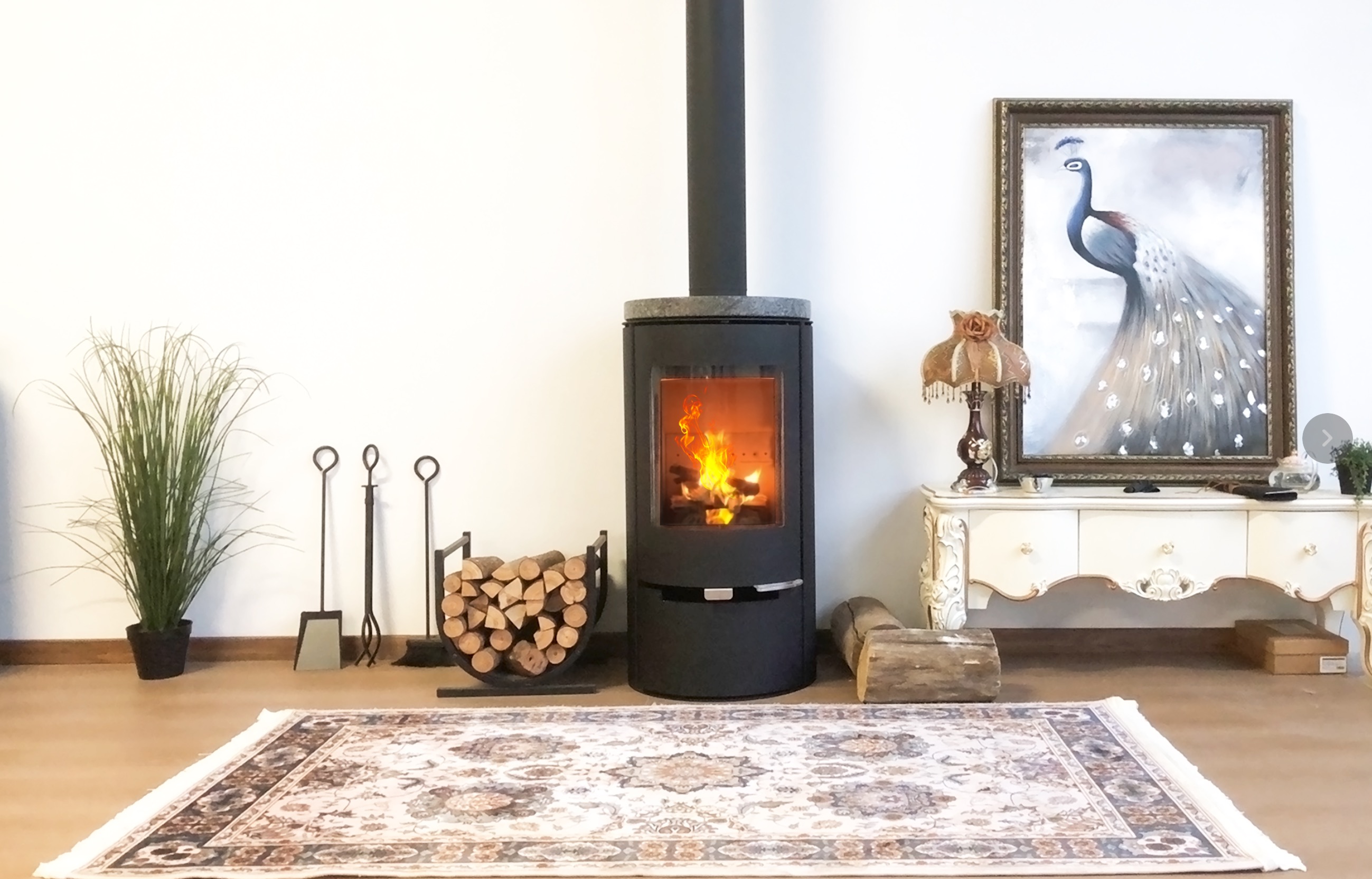 Warm fireplace interior scene